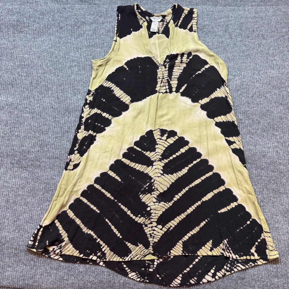 Boho Tie Dye Tank Dress Olive Black L Sleeveless V Neck Hard Tail‎ Forever